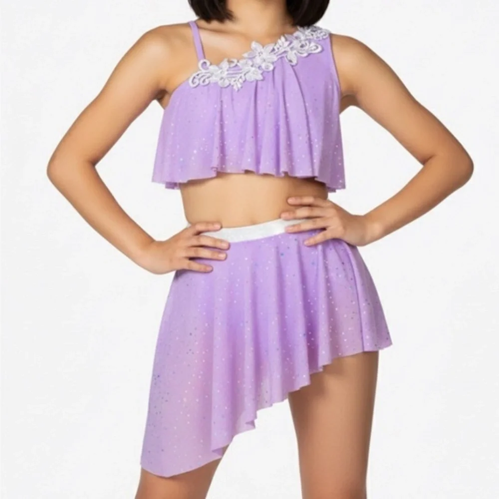 Double Platinum Lilac Shimmer Lyrical Jazz Dance Costume 2 Piece Dancewear